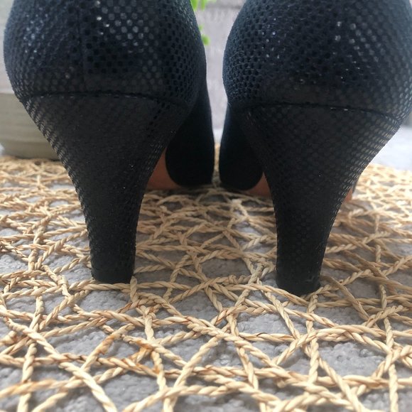 Franco Sarto Round Black Cap Toe Snake Print Pump 3" Heel Size 7.5 Navy Blue - Picture 4 of 11